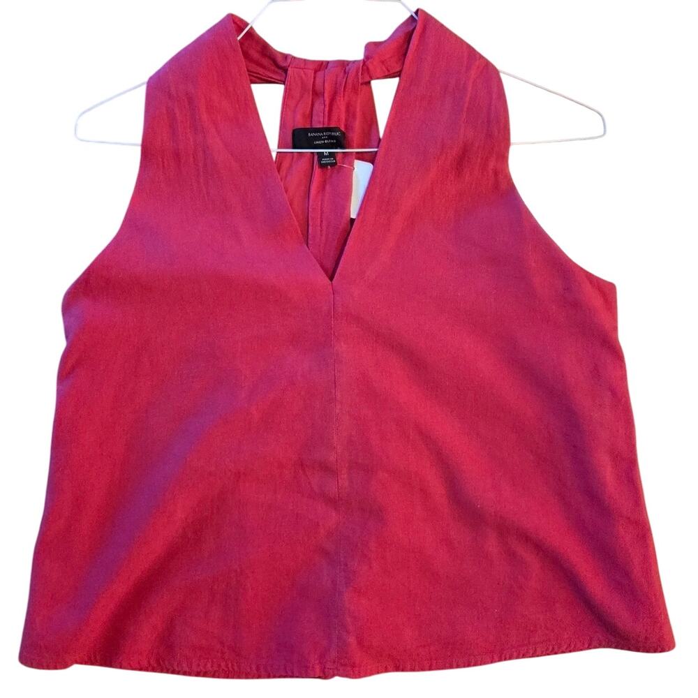 Banana Republic Linen-Blend Pink Racerback Blouse - M - Picture 2 of 4